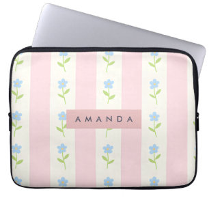 Personalised Pastel Stripes with Flower Pattern Laptop Sleeve