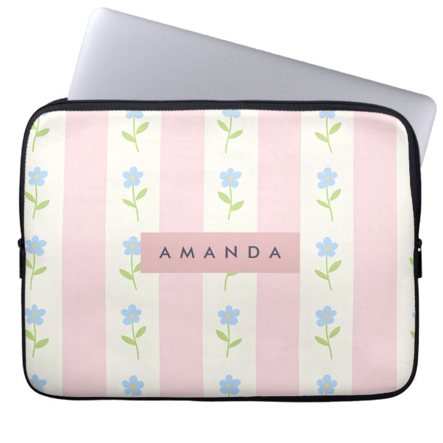 Personalised Pastel Stripes with Flower Pattern Laptop Sleeve (Front)
