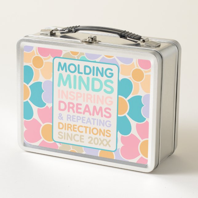 Personalised Pastel Teacher Quote Metal Lunch Box (Front)