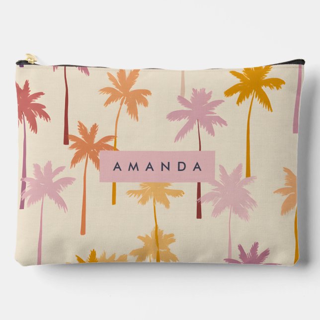 Personalised Pastel Tropical Sunset Palm Tree Accessory Pouch (Front)