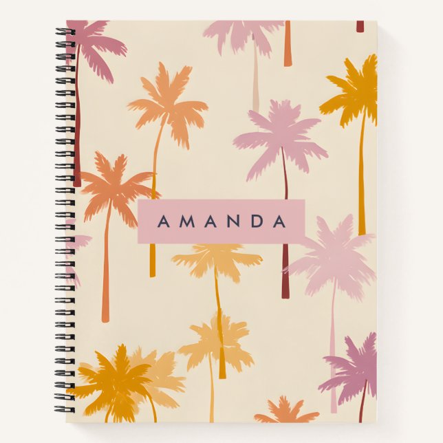 Personalised Pastel Tropical Sunset Palm Tree Notebook (Front)