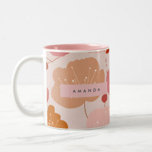 Personalised Pastel Warm Retro Floral Aesthetic Two-Tone Coffee Mug