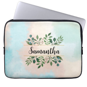 Personalised Pastel Watercolor Botanical Name Laptop Sleeve