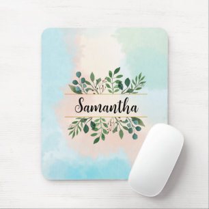 Personalised Pastel Watercolor Botanical Name Mouse Mat