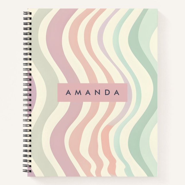 Personalised Pastel Wavy Stripe Style Notebook (Front)