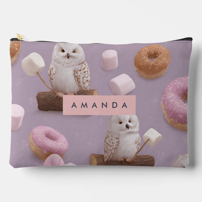Personalised Pastel Whimsical Owl Pattern Accessory Pouch (Front)