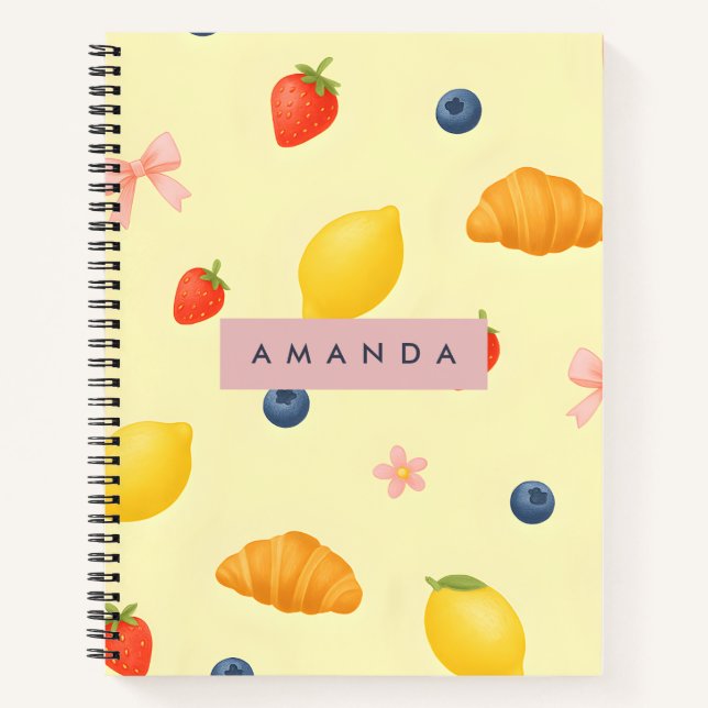 Personalised Pastel Yellow Breakfast Pattern Notebook (Front)