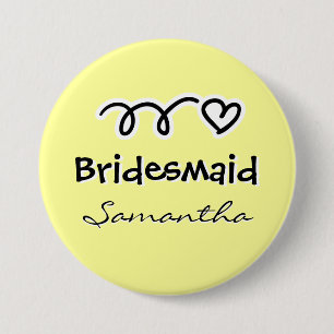 Personalised pastel yellow bridesmaid buttons