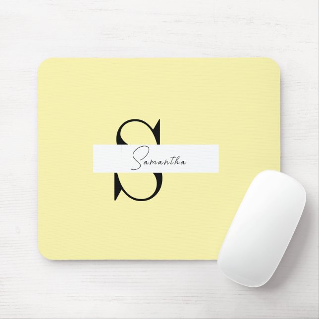 Personalised Pastel Yellow Mouse Pad with Initials (With Mouse)
