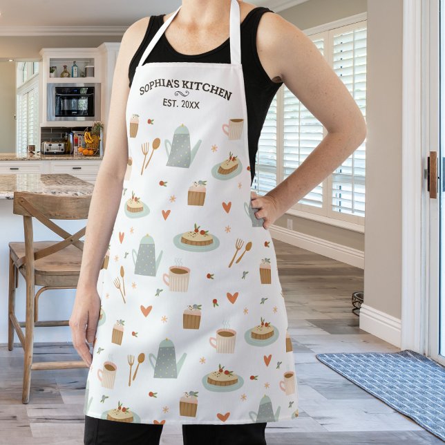 Personalised Pastry, Coffee Pattern, Custom Text Apron (Creator Uploaded)