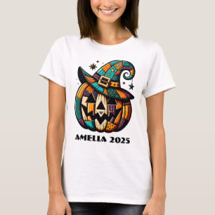 Personalised Patchwork Pumpkin Halloween T-shirt