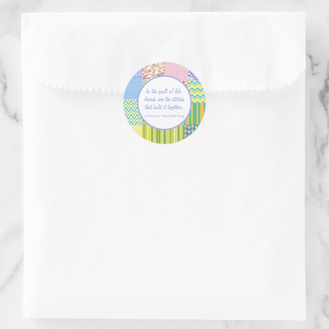 Personalised Patchwork Quilt Shop Promotional Classic Round Sticker (Bag)