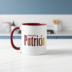 Personalised PATRICIA Name in Red, Yellow Hues Mug