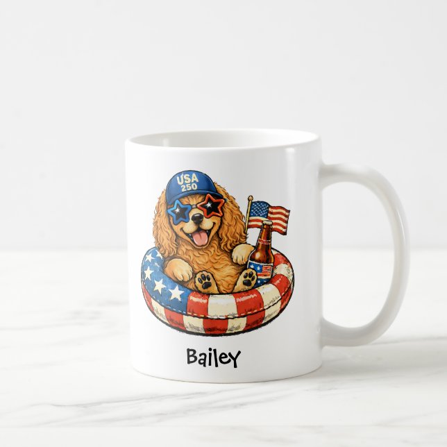 Personalised Patriotic 4th of July Cocker Spaniel Coffee Mug (Right)