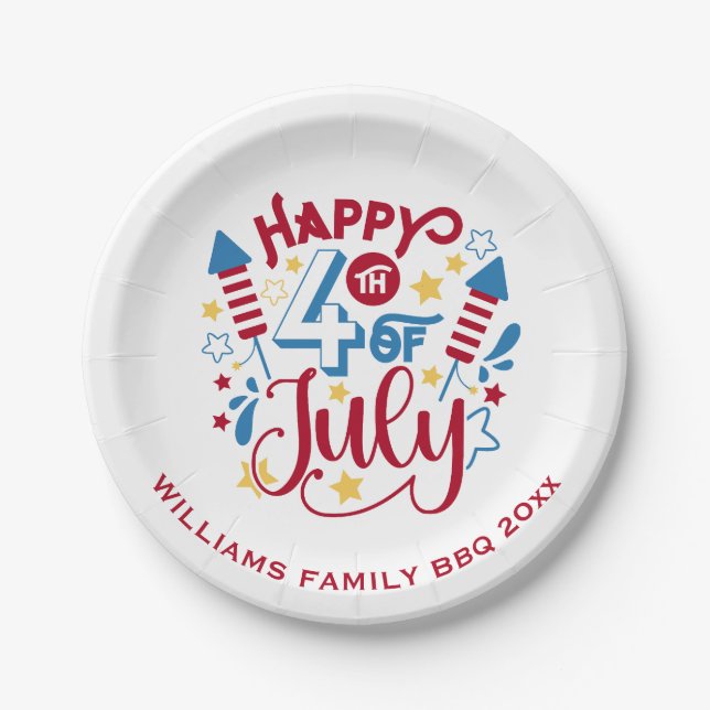 Personalised Patriotic 4th of July Paper Plate (Front)