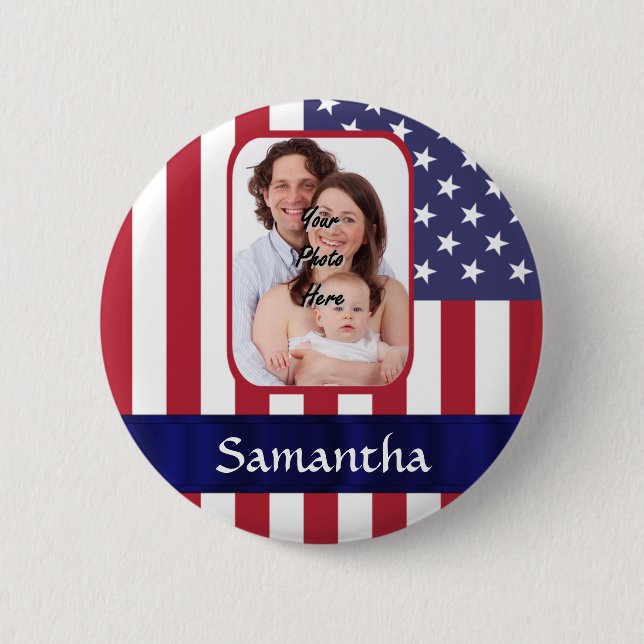 Personalised Patriotic American flag 6 Cm Round Badge (Front)