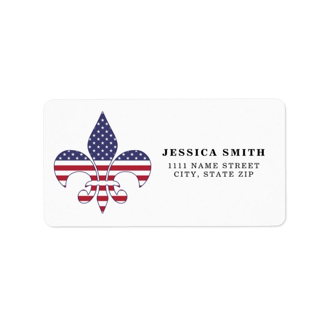 Personalised Patriotic American Flag Fleur-de-lis Label (Front)