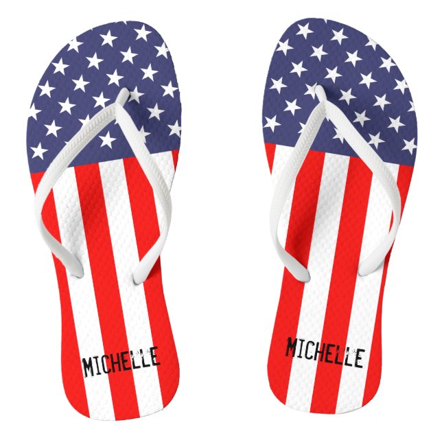 Personalised patriotic American flag flip flops (Footbed)