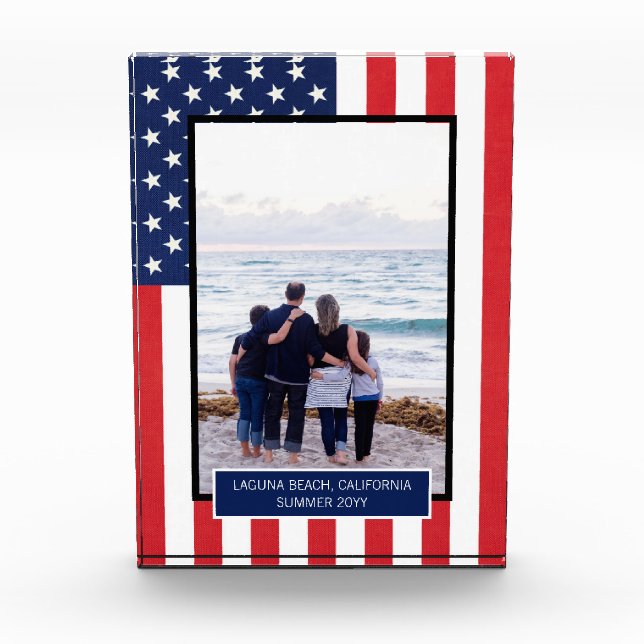 Personalised Patriotic American Flag  Photo Block (Front)