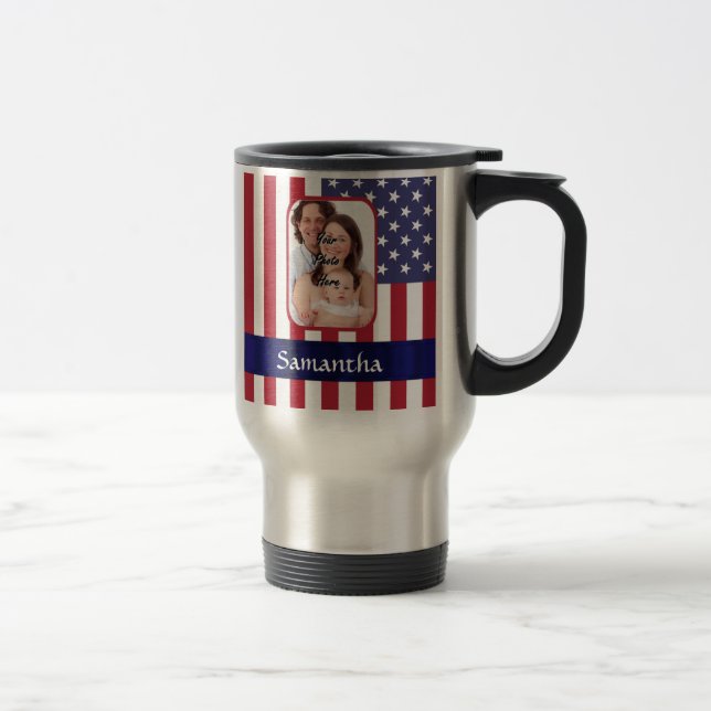 Personalised Patriotic American flag Travel Mug (Right)