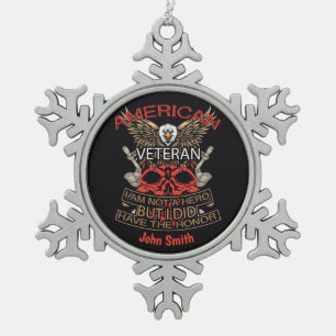 Personalised Patriotic American Veteran  Snowflake Pewter Christmas Ornament
