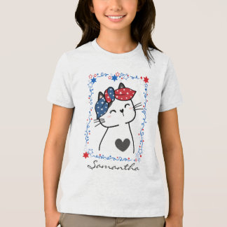 Personalised Patriotic Cat Kids T-Shirt Tri-Blend Shirt