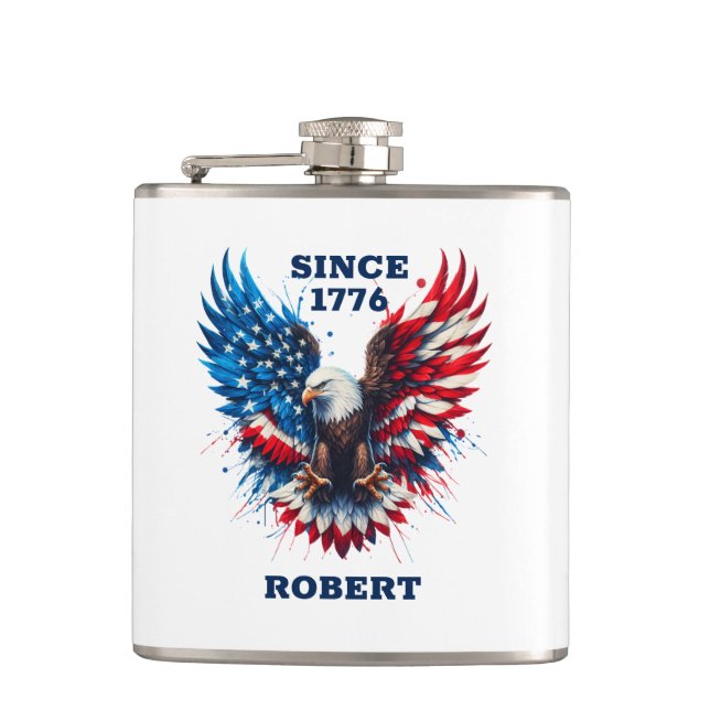 Personalised Patriotic Colours America Bold Eagle Hip Flask (Front)
