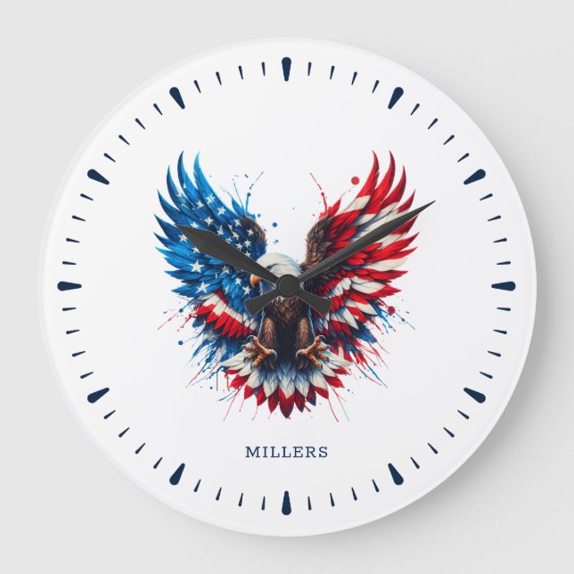Personalised Patriotic Colours America Bold Eagle Large Clock (Front)