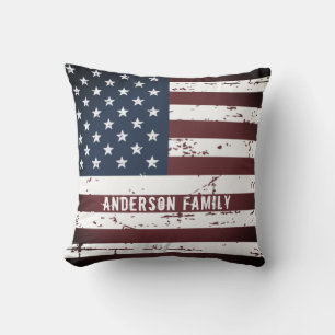 Personalised Patriotic Family Name American Flag Cushion