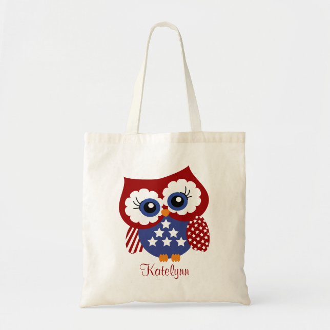 Personalised Patriotic Owl Custom Tote Bag (Front)