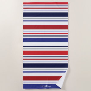 Personalised Patriotic Red White Blue Stripe Beach Towel