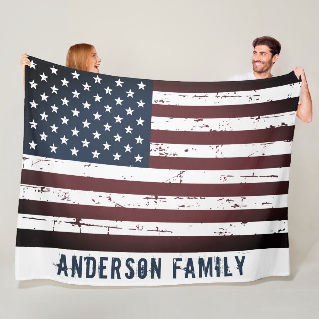 Personalised Patriotic Stars Stripes American Flag Fleece Blanket (In Situ)