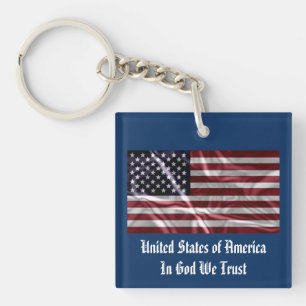Personalised Patriotic USA Flag Navy Blue, White Key Ring