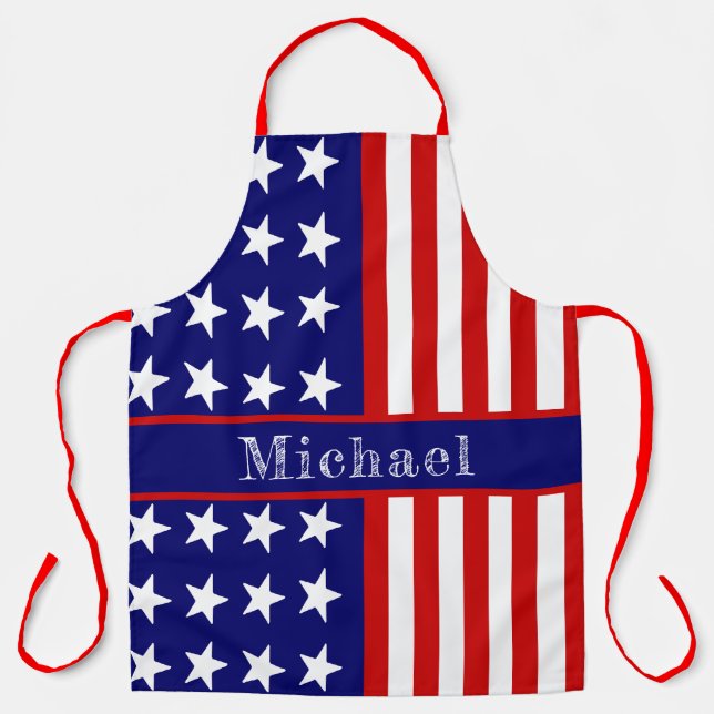 Personalised Patriotic USA Flag with Name Custom Apron (Front)