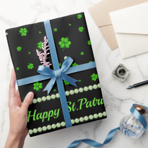 Personalised Pattern of green shamrocks with pearl Wrapping Paper