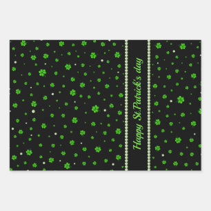 Personalised Pattern of green shamrocks with pearl Wrapping Paper Sheet