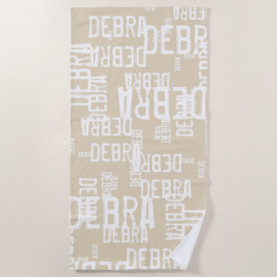 personalised pattern typography names on beige beach towel