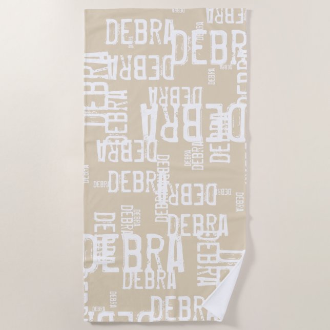 personalised pattern typography names on beige beach towel (Front)