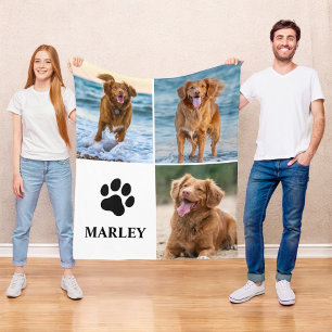 Personalised Paw Dog Lover Photo Collage Pet Fleece Blanket