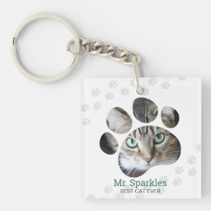 Personalised Paw Print Photo Cat Key Ring