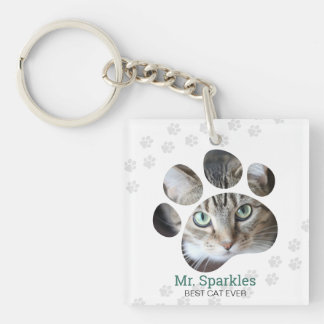 Personalised Paw Print Photo Cat Key Ring