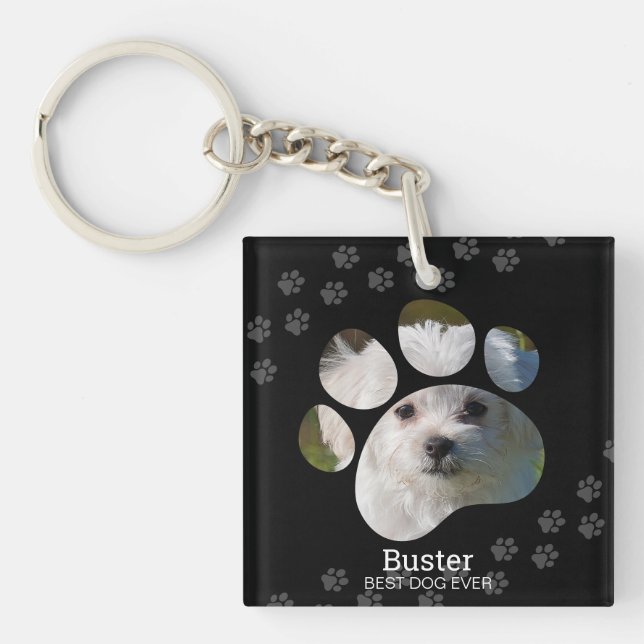 Personalised Paw Print Photo Dog Key Ring (Front)