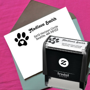 Personalised Paw Print with Heart Return Address Self-inking Stamp
