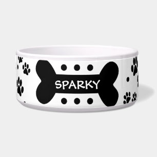 Personalised paw prints and dog bone pet food bowl