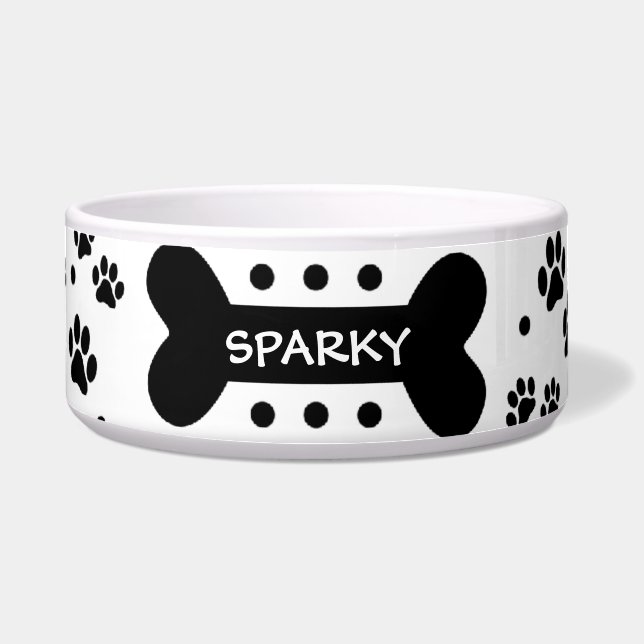 Personalised paw prints and dog bone pet food bowl (Front)