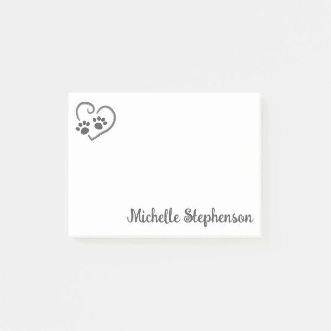 Personalised Paw Prints On Heart with Name Post-it Notes (Front)