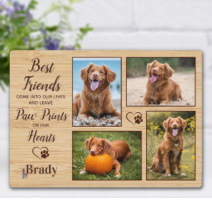 Personalised Paw Prints Pet Dog Memorial 4 Photo Plaque