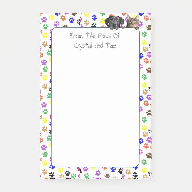 Personalised Paw Prints with Dog and Cat 4 X 6  Post-it Notes (Front)