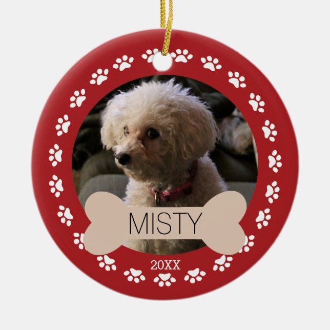 Personalised Paws & Bone Photo Dog Ornament (Front)