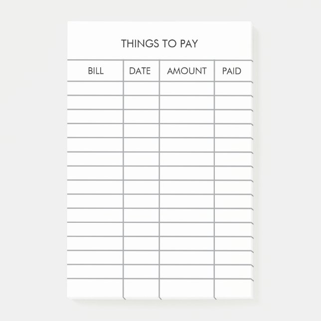 Personalised Payment Tracker Post-it Notes         (Front)